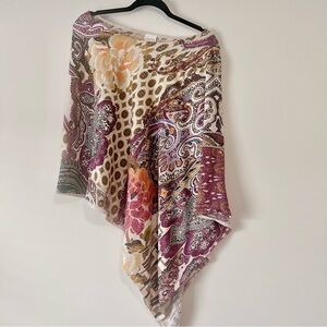 Chico's Metallic Boho Floral Knit Poncho in Purple, Orange, Gold & Green